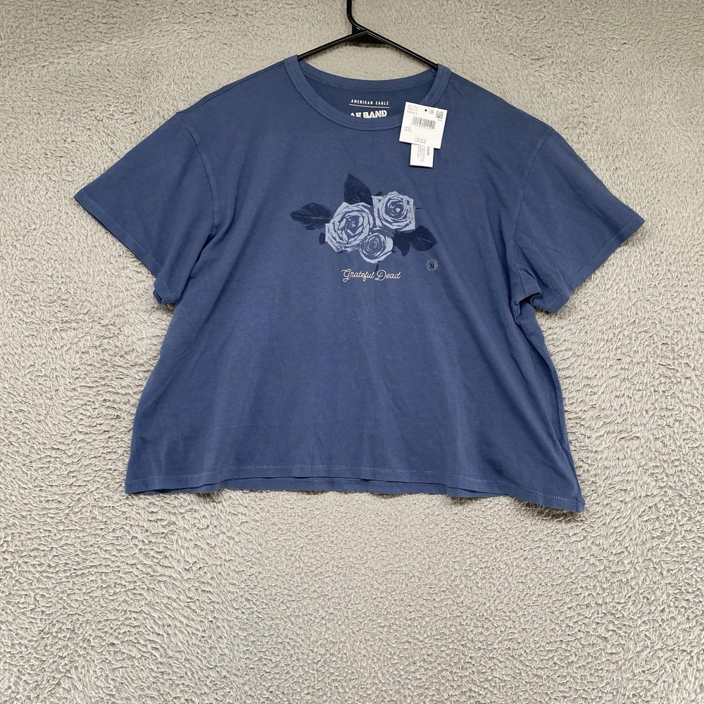 American Eagle Grateful Dead Tee Womens XL Blue Rose Graphic Band T-Shirt